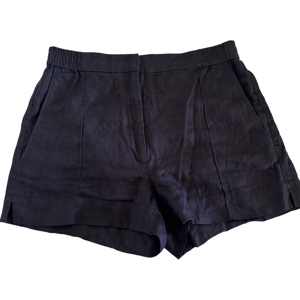 COS Linen Navy Blue Shorts Rlastic Waist Front Seam Pockets Coastal Summer 10